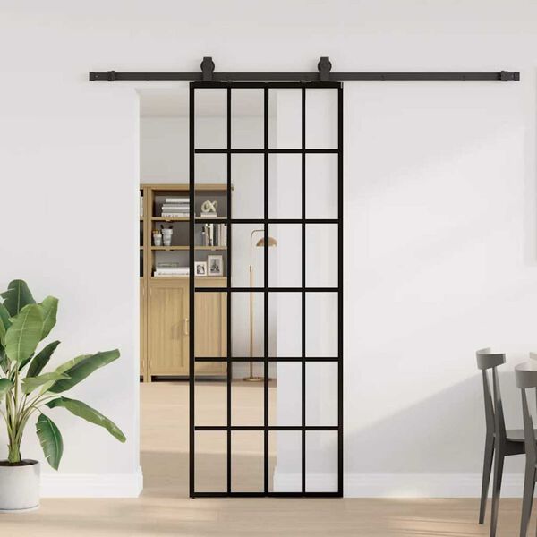 vidaXL Porta Scorrevole con Ferramenta Nera 76x205 cm in Vetro ESG
