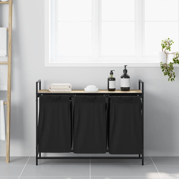 vidaXL Cesto per la Biancheria 3 Scomparti con Ripiano Rovere Sonoma