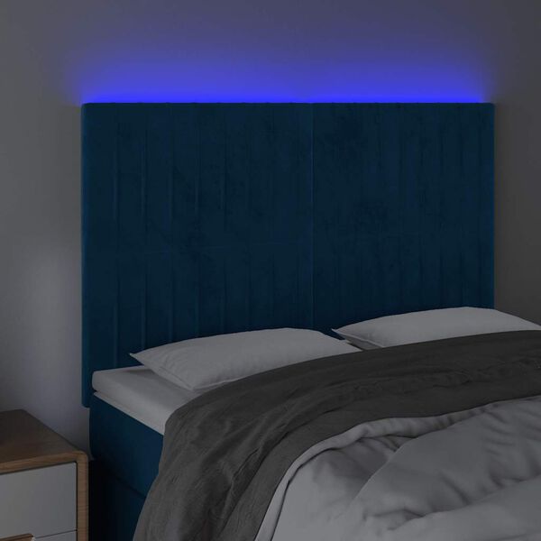 vidaXL Testiera a LED Blu Scuro 144x5x118/128 cm in Velluto