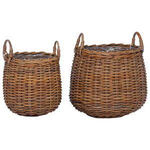 vidaXL Cestino per piante con archiviazione 2 pcs Marrone Rattan Lacak