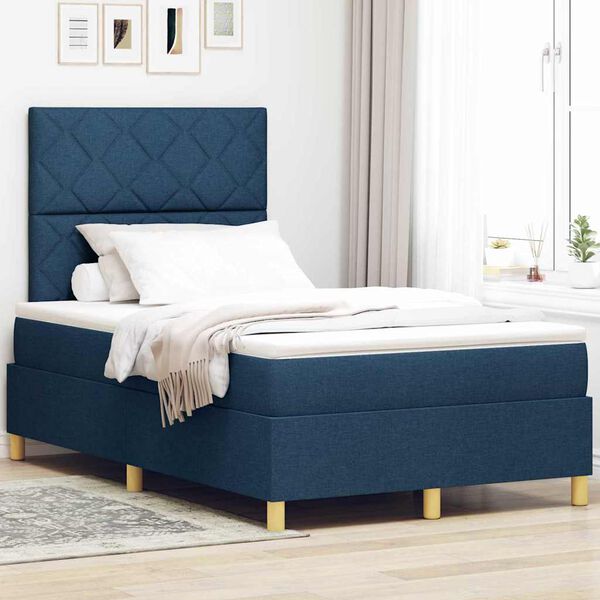 vidaXL Letto a Sorgente LED con materasso Blu 120 x 190 cm Tessuto