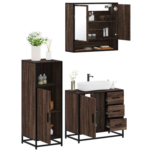 vidaXL Set Mobili da Bagno 3 pz Rovere Marrone in Legno Multistrato