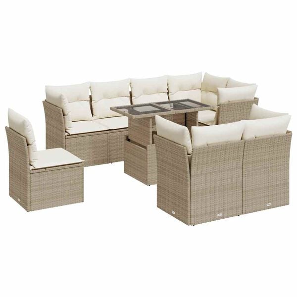 vidaXL Set Divano da Giardino 9 pz con Cuscini Beige in Polyrattan