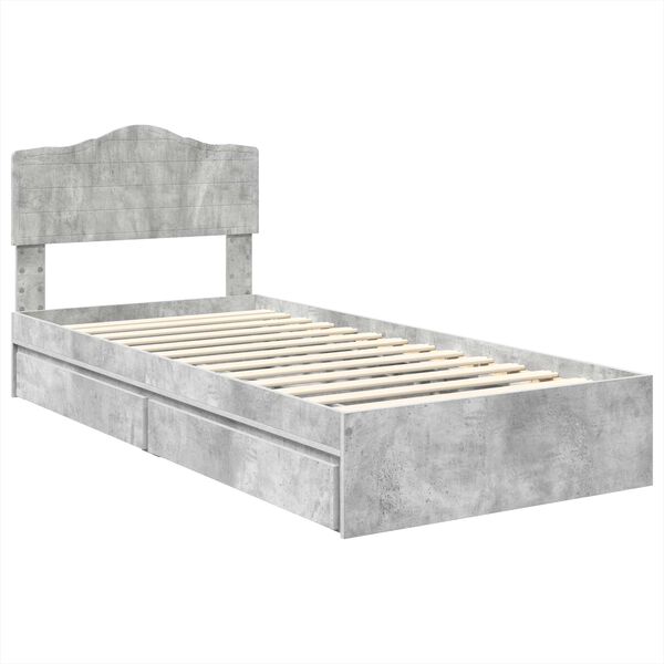 vidaXL Letto con Contenitore con testiera Grigio cemento 90 x 200 cm