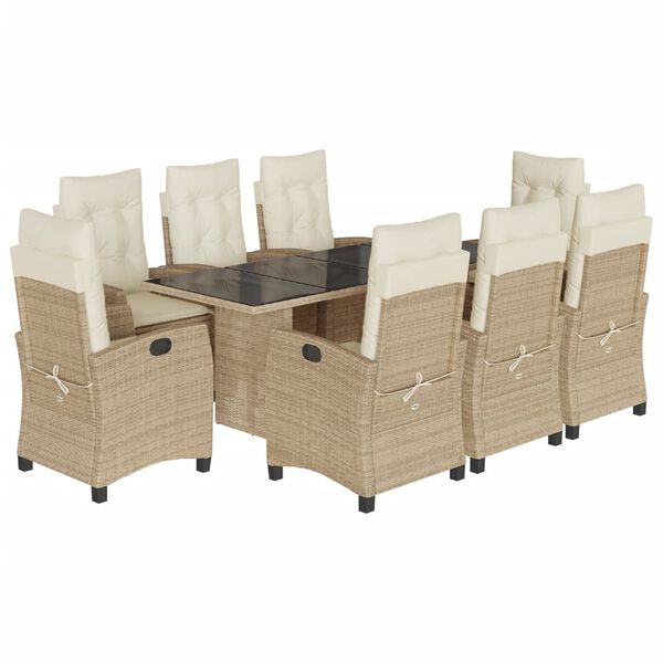 vidaXL Set da Pranzo da Giardino 9 pz con Cuscini Beige in Polyrattan