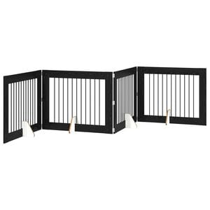 vidaXL Cancello per cani pieghevole con supporti 4 pz Rovere Nero