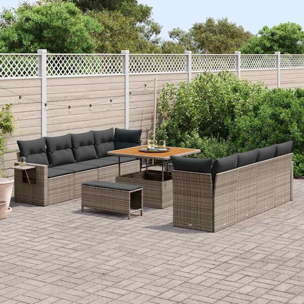 vidaXL Set Divano da Giardino 11 pcs Grigio Poly Rattan