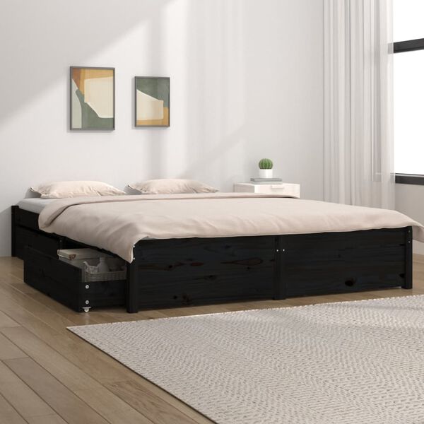 vidaXL Giroletto con Cassetti Nero 120x190 cm Small Double