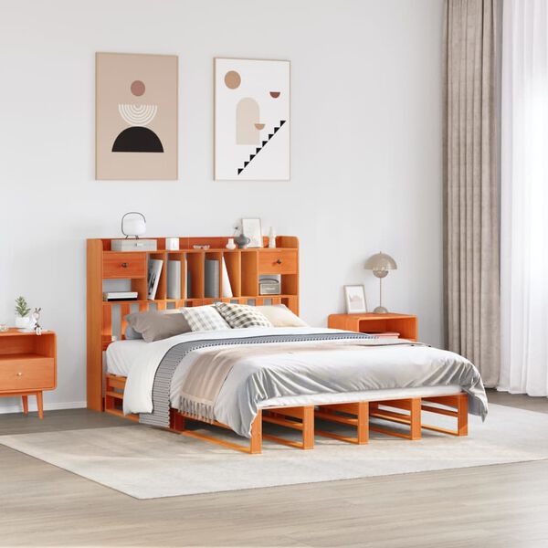 vidaXL Letto Libreria senza Materasso Marrone Cera 140x190 cm in Pino