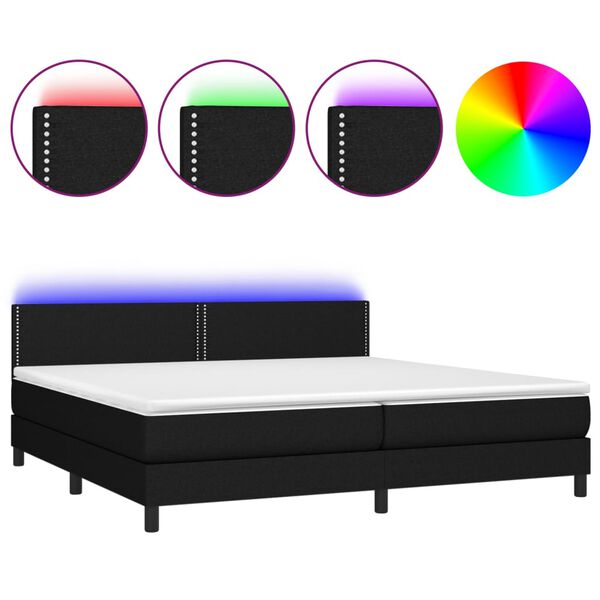 vidaXL Letto a Molle Materasso e LED Nero 200x200cm in Tessuto