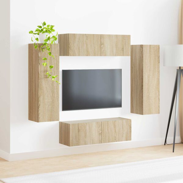 vidaXL Set di Mobiletto da TV a Parete 4 pcs Rovere Sonoma