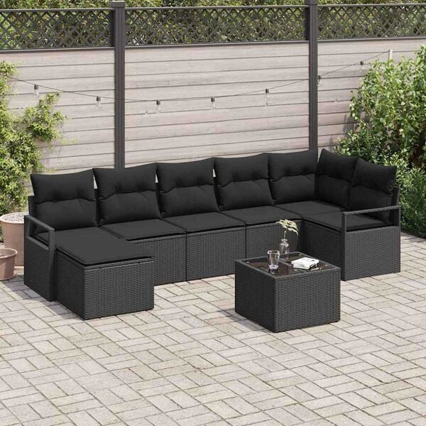 vidaXL Set di divani con cuscino 8 pcs Nero polyrattan