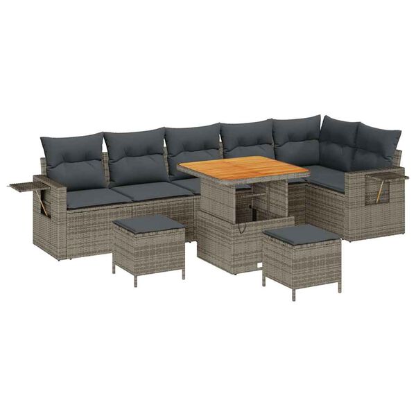 vidaXL Set Divano da Giardino con cuscino 11 pcs Grigio polyrattan