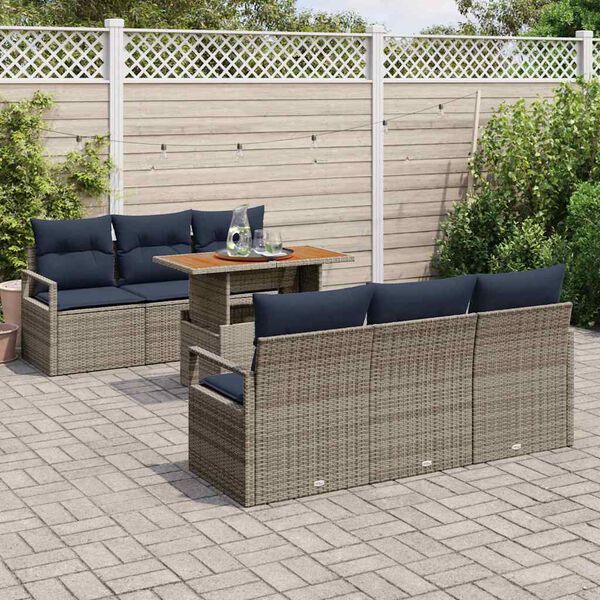 vidaXL Set Divano da Giardino con cuscino 7 pcs grigio e blu navy