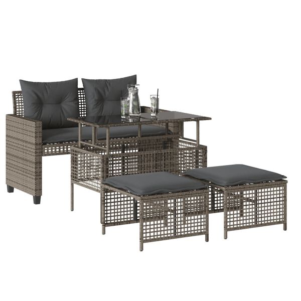 vidaXL Set Divani da Giardino 4 pz con Cuscini Grigio Polyrattan Vetro