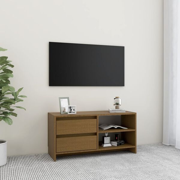 vidaXL Mobile Porta TV Marrone Ambra 80x31x39 cm in Legno di Pino