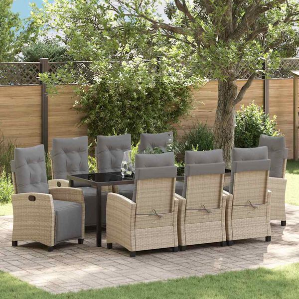 vidaXL Set da Pranzo per Giardino 9 pcs Beige polyrattan