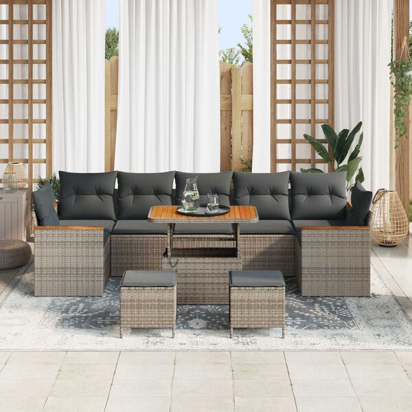 vidaXL Set Divano da Giardino con cuscino 10 pcs Grigio Poly Rattan