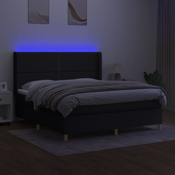 vidaXL Letto a Molle con Materasso e LED Nero 180x200cm in Tessuto