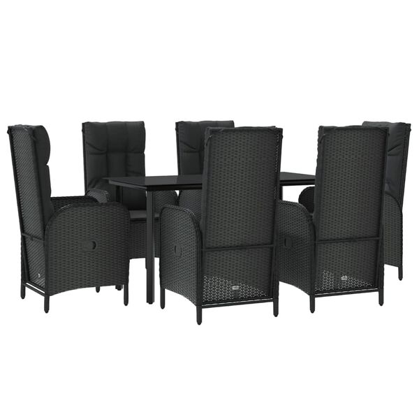 vidaXL Set da Pranzo da Giardino 7 pz Nero con Cuscini in Polyrattan