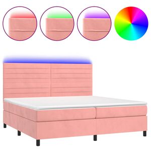 vidaXL Letto a Molle con Materasso e LED Rosa 200x200 cm in Velluto