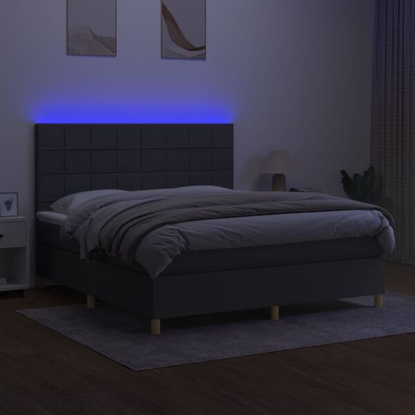 vidaXL Letto a Molle Materasso e LED Grigio Scuro 160x200cm in Tessuto
