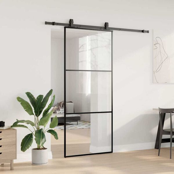vidaXL Porta Scorrevole con Ferramenta Nera 90x205 cm in Vetro ESG