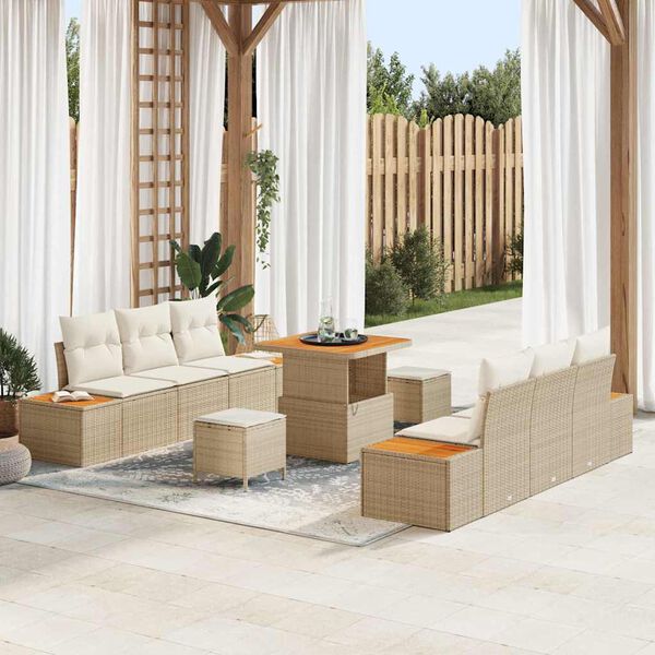 vidaXL Set Divano da Giardino con cuscino 9 pcs Beige Poly Rattan