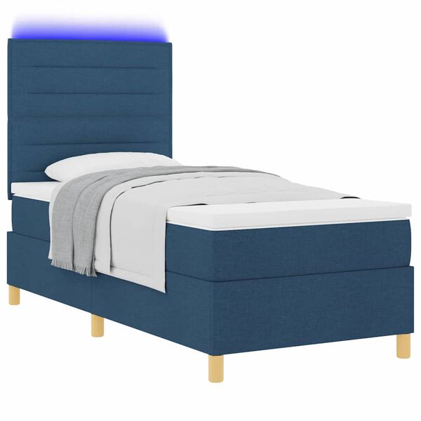 vidaXL Letto a Sorgente LED con materasso Blu 100 x 200 cm Tessuto