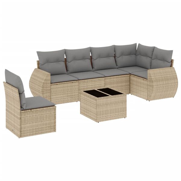 vidaXL Set Divani da Giardino 7 pz con Cuscini Beige in Polyrattan