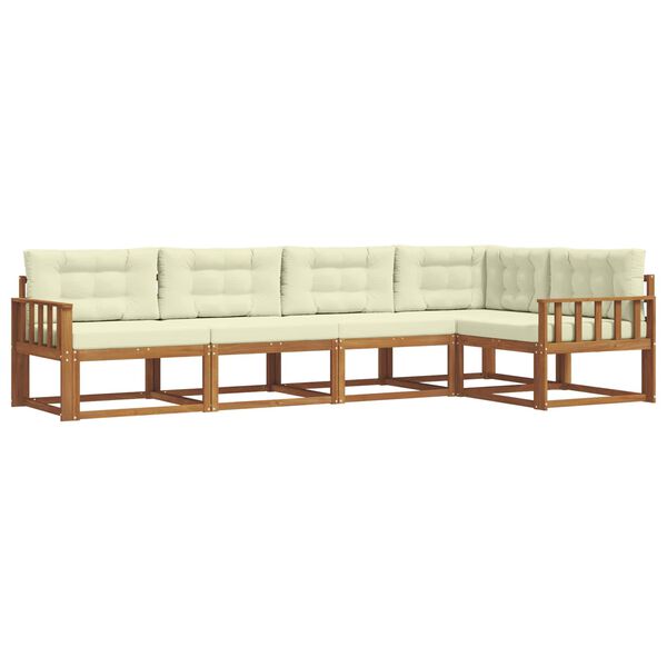 vidaXL Set di divani da esterno con cuscino 5 pcs Naturale e Crema