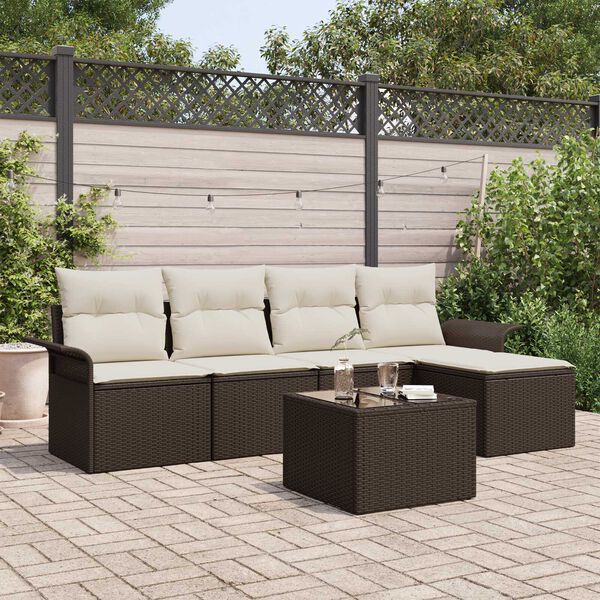 vidaXL Set Divano da Giardino con cuscino 6 pcs Marrone polyrattan