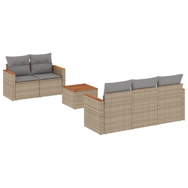 vidaXL Set Divano da Giardino 6 pz con Cuscini Beige Misto Polyrattan