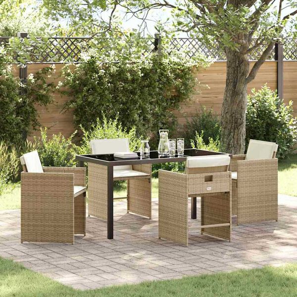vidaXL Set da Pranzo per Giardino 5 pcs Beige polyrattan