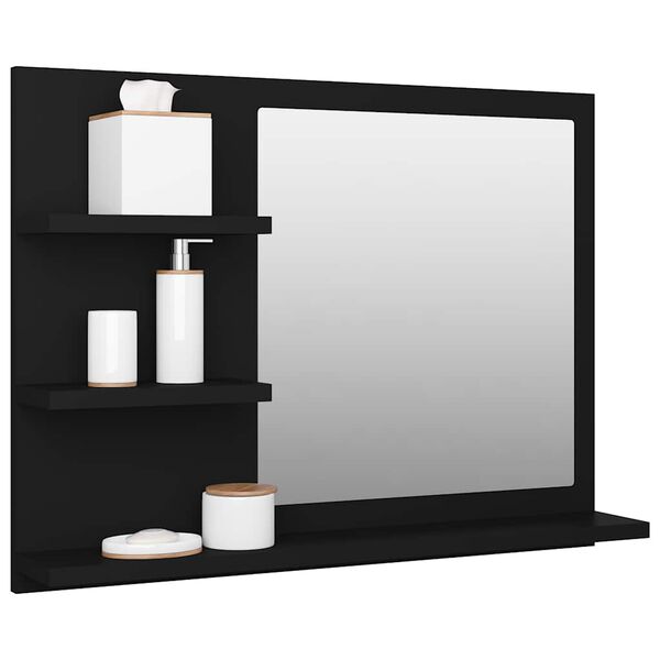 vidaXL Specchio da Bagno Nero 60x10,5x45 cm in Legno Multistrato