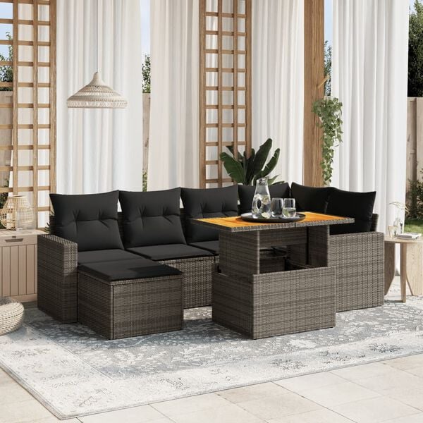 vidaXL Set Divani da Giardino 7 pz con Cuscini Grigio in Polyrattan