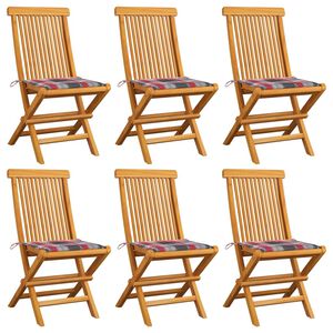 vidaXL Sedie Pieghevoli e Cuscini Rossi a Quadri 6 pz Massello Teak