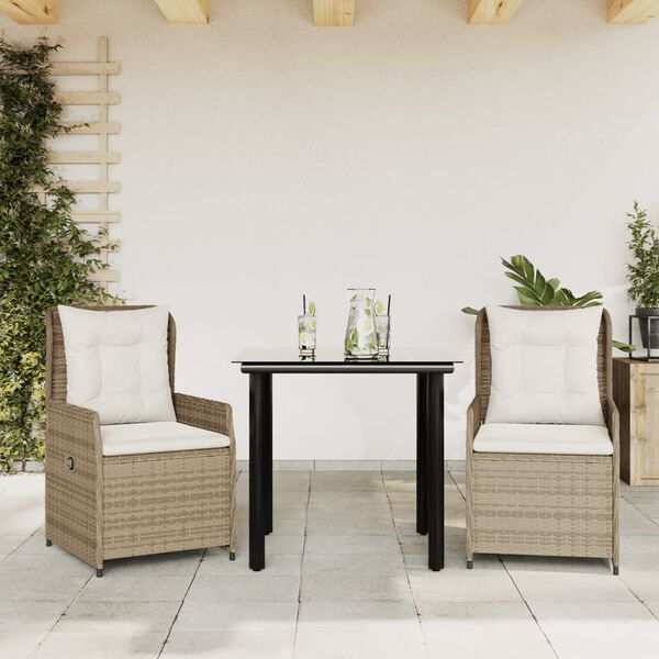 vidaXL Set da Pranzo da Giardino 3 pz con Cuscini Beige in Polyrattan