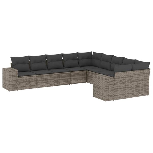 vidaXL Set Divano da Giardino 10 pz con Cuscini Grigio in Polyrattan