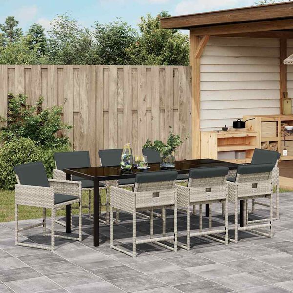 vidaXL Set da Pranzo per Giardino 9 pcs Grigio chiaro polyrattan