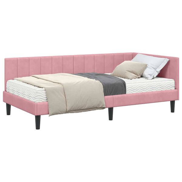 vidaXL Cornice del letto ad angolo Rosa 90 x 200 cm Velluto