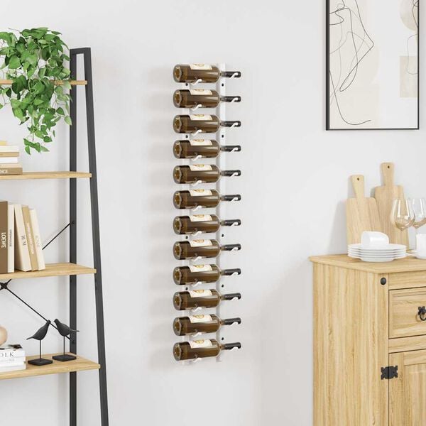 vidaXL Portavini da Parete per 12 Bottiglie Bianco in Ferro