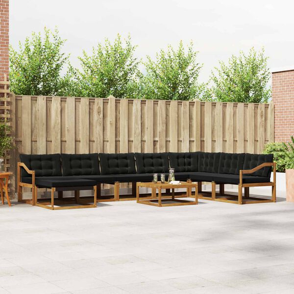 vidaXL Set di divani da esterno con cuscino 9 pcs Naturale e Nero