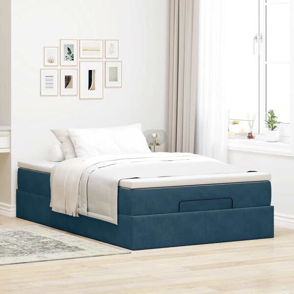 vidaXL Struttura Letto Pouf con Materasso Blu Scuro 120x200 cm Velluto