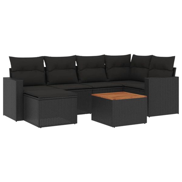 vidaXL Set Divani da Giardino con Cuscini 7pz Nero Polyrattan