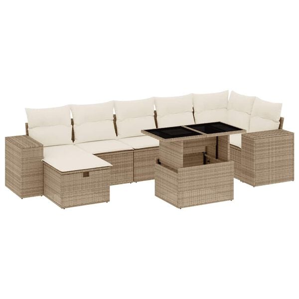 vidaXL Set Divano da Giardino 8 pz con Cuscini Beige in Polyrattan