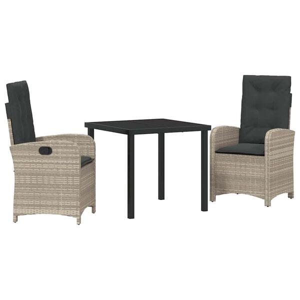 vidaXL Set da Pranzo per Giardino 3 pcs Grigio chiaro polyrattan