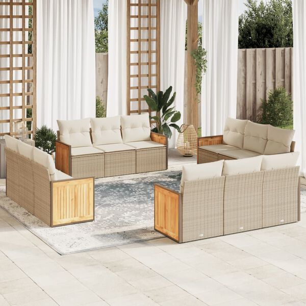 vidaXL Set Divani da Giardino 12 pz con Cuscini Beige in Polyrattan