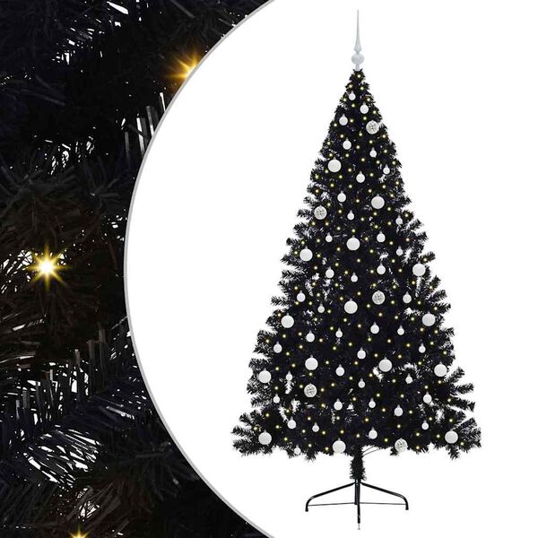 vidaXL Albero di Natale artificiale con luci integrate Nero 210 cm PVC