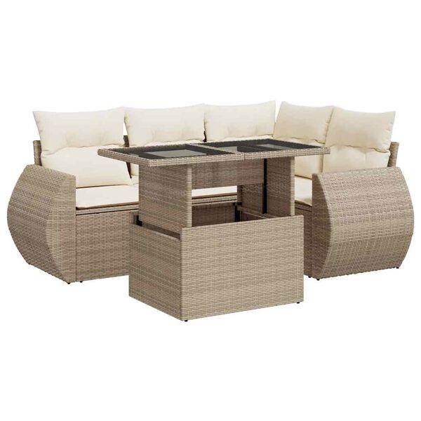 vidaXL Set Divano da Giardino 5 pz con Cuscini Beige in Polyrattan